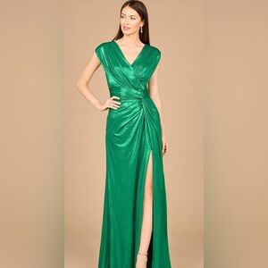 LARA Ruched Metallic Evening Dress MRSP $298